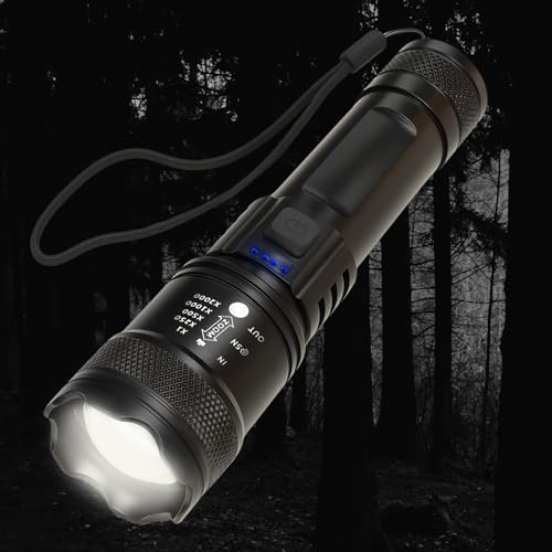 Genérico ELLIS Linterna Led Recargable por USB - Linternas Led Alta Potencia Super Brillante con 5 Modos - 5000L Flashlight de Mano Enfoque Ajustable - Impermeable Portátil y Táctica para Aventuras.
