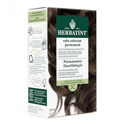 Herbatint Permanentes Haarfärbegel 5C Helles Asch–Kastanienbraun – 170 ml I Ohne Ammoniak, optimale Grauhaarabdeckung I Auf empfindlicher Haut getestet, mit 8 Pflanzenextrakten