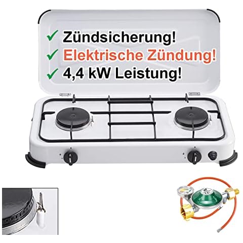 Gaskocher Camping-Kocher 2 flammig mit elektrischer Zündung und Zündsicherung Cover