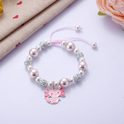 Kvekstio Cute Axolotl Gift, Sparkly Pink Axolotl Charm Beaded Bracelet for Daughter Granddaughter Niece, Axolotls Lover Accessories for Birthday, Graduation, Tough Time Healing Support Gift2