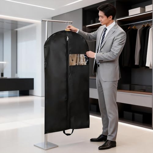 2 Stück Kleidersack 120 × 60 cm, Kleidersäcke mit Reißverschluss und Griffen, Staubdichte Anzugtasche für Blazer und Hemden(Schwarz)