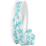 Morex Ribbon Coastal Celebrations - All Star Fish Ribbon, 5/8 inch by 20 Yards, White