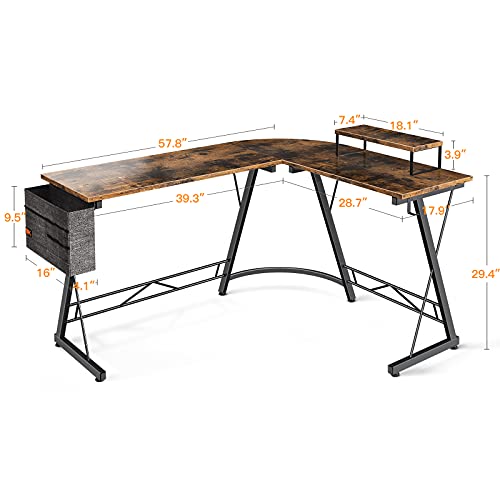 Casaottima L Shaped Desk Gaming Desk Home Office Desk Computer Desk With Round Corner, Large Monitor Stand #TOP6