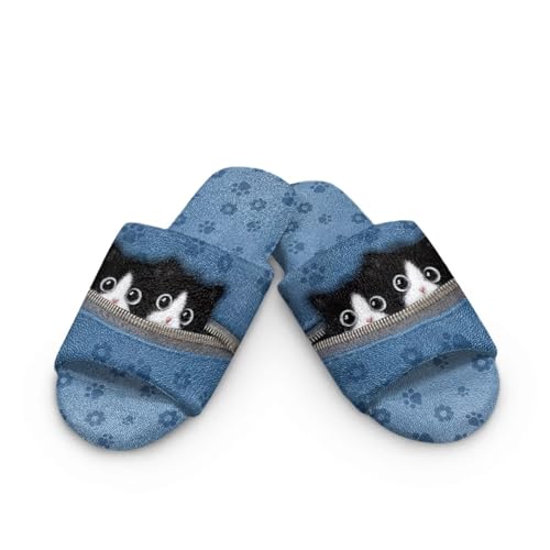 Jeiento Animal Cat Pattern Slippers for Women Lady Open Toe Slippers Soft Cushion Slip Resistant Spa Slipper for Hotel,Cozy Home Shoes2