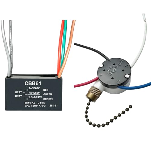 YukiHalu Ceiling Fan Pull Chain Switch 3 Speed 4 Pre-Installed Wires, Ceiling Fan Capacitor CBB61 4uf + 4uf + 2.5uf 5 Wires 250V, Light Switch for Fan and Light (ZE-208s Antique, 4+4+2.5uF) YukiHalu Ceiling Fan Pull Chain Switch 3 Speed 4 Pre-Installed Wires, Ceiling Fan Capacitor CBB61 4uf + 4uf + 2.5uf 5 Wires 250V, Light Switch for Fan and Light (ZE-208s Antique, 4+4+2.5uF)