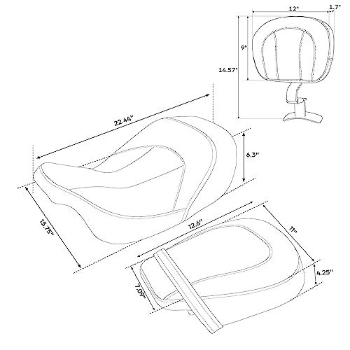 Tct-Motorparts Low-Profile Driver Passenger Seat W/Driver Rider Backrest Pad Fit For Harley Tour Pak Touring Road King 2009-2023 Black Stitching #TOP4