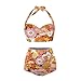 Yewattles Colorful Hippie Flowers Women Two Piece Bikini Set Sexy Halter Top Swimsuits Quick Drying High Waist Tummy Control Bottoms Breathable Bathing Suits Fashion Push Up Swimwear S-XXL