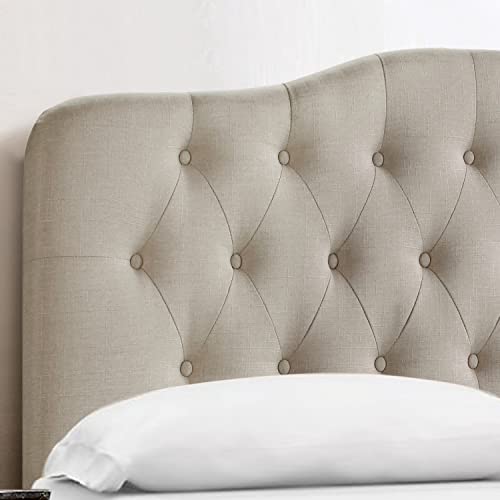 Rosevera Harriman Adjustable Heigh Headboard With Linen Upholstery And Button Tufting, Queen, Beige #TOP4