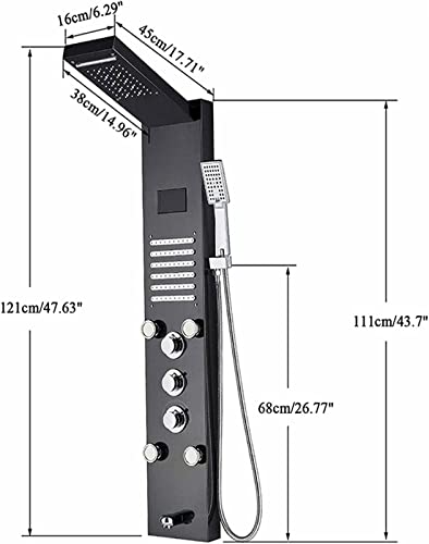 Sistema de Torre de Ducha Negro con Panel, LED, Cascada, Cabezal de Lluvia y Boquillas de Masaje miniatura 4