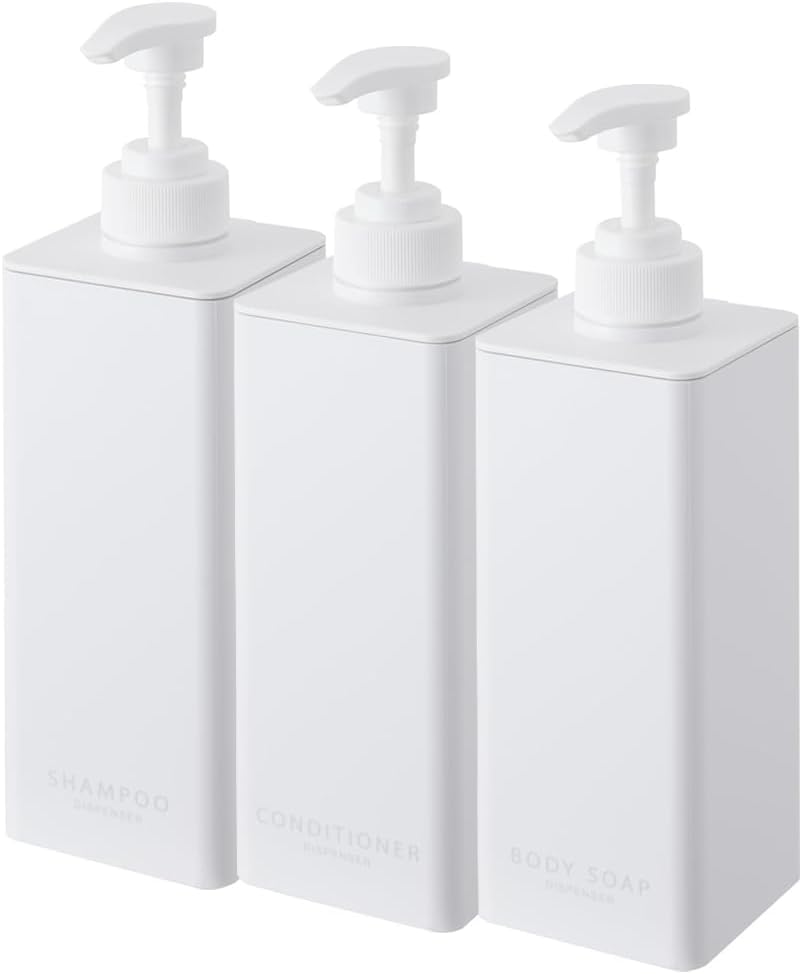 Yamazaki 1538 1540 1542 Dispenser with Plenty of Detergent Dispenser, Shampoo, Conditioner, Body Soap, Set of 3, Refill Bottle, White