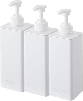 Yamazaki 1538 1540 1542 Dispenser Tower, Shampoo, Conditioner, Body Soap Set of 3 Refill Bottle, White