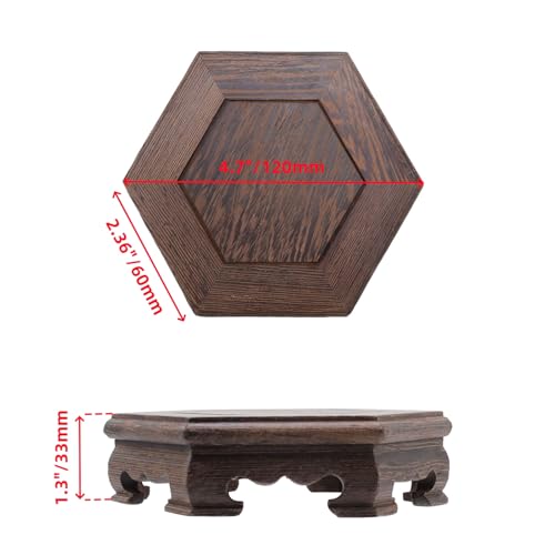 Pufguy BD0035 Traditional Craft Wooden Base Wood Display Stand Oriental Hex Shape Pedestal thumb #1