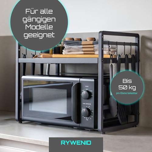 Verstellbares Mikrowellen Regal stehend (extra stabil, bis 50 kg pro Ebene) - Mikrowellenregal für Küchen-Arbeitsplatte - Regal für die Küche zur Aufbewahrung von Mikrowelle, Gewürze, Küchenutensilien