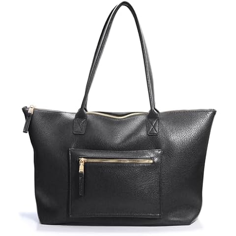 HOXIS Vegan Leather Tote Bag with Trolley Sleeve Cover