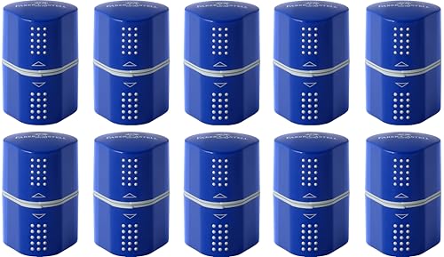 FABER-CASTELL - Dreifachspitzdose Grip 2001, Anspitzer für Durchmesser 8-10 mm mit Behälter (10 Stück, blau)