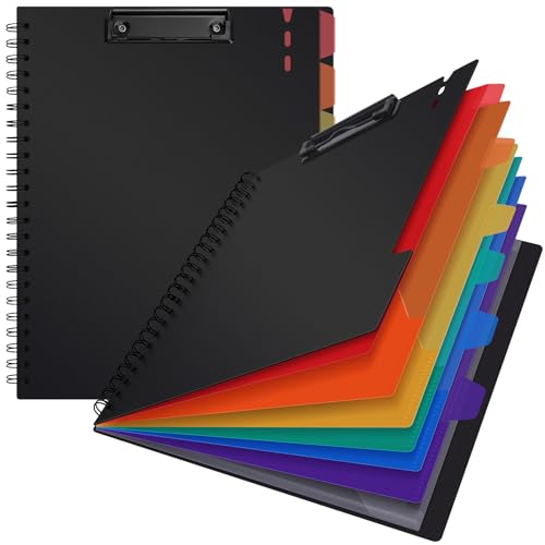 Uquelic 2 Stück Klemmbrett mit Aufbewahrung, Klemmbrett A4 Ordner mit 6 Fächern und 1 Kunststoff Dokumententasche, Mappe Organizer - Regenbogenstil