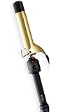 HOT Tools HTIR1576F Pro Signature Gold 1-1/4" Curling Iron, High Heat Up to 220°C, Fast Heat in 30 Sec, Cool Tip, Hair Curler, Curling Wand, Gold Barrel, Custom Heating Settings, Black and Gold