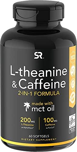 Sports Research 3-in-1 L-Theanine Supplement with Caffeine & MCT Oil from Organic Coconuts - Focused Energy, Alertness & Relaxation Without Drowsiness - 200mg L Theanine, 100mg Caffeine - 60 Softgels
