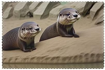 Otter Placemats Set of 6, Washable Polyester Placemat, Rectangular Heat Insulation Dining Table Decoration 12" X 18"