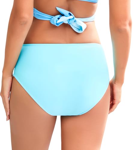 Image of COCOPEAR Full Coverage Bikini Bottoms for Women Mid Rise Bathing Suit Bottoms for Women Ruched Tummy Control Swim Bottoms