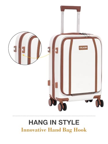 Image of Fur Jaden The Wayfarer 55cm Cabin TechPro Polycarbonate Suitcase I USB-C Charging Port I Laptop Compartment I 8 Silent Shock Absorbing Wheel I TSA Lock I Aviation Grade Trolley (Oyster White, TechPro)