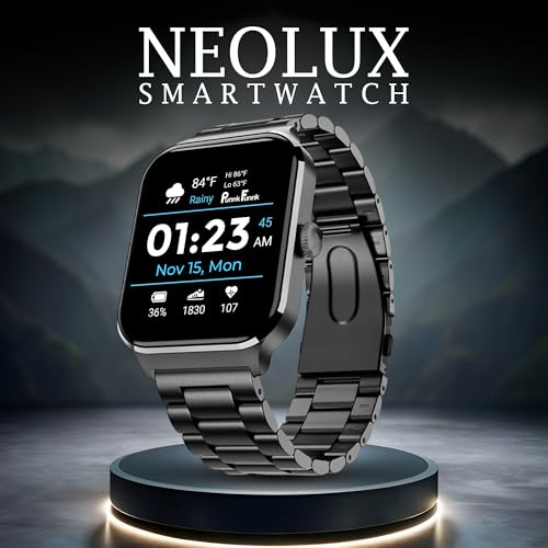 Image of PunnkFunnk NeoLux 1.96 inch HD Display Smartwatch for Men & Women 2025 with 110+ Sports Modes, Heart Rate, Sleep Monitor, IP68 Waterproof, Answer /Make Calls for Android & iOS(Metal Black)