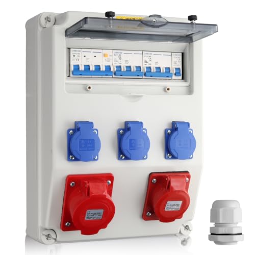 Kamtop Borne Industrielle Étanche IP66 2 Prise CEE + 3 Schuko Grand Boîtier pour Chantier
