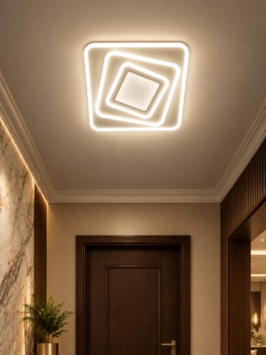 Image of FILLISKA Aluminium Luxurious 3 in 1 Led Ceiling /Wall Chandelier Light with 3 Step Colour Changing Function (Acrylic White Square-669-4)(300MM)