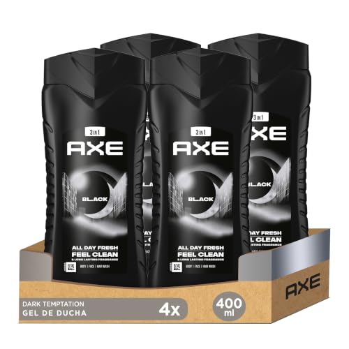 AXE 3 w 1 żel pod prysznic i szampon Black XL – Bodywash i szampon do ciała, twarzy i włosów – 4 sztuki