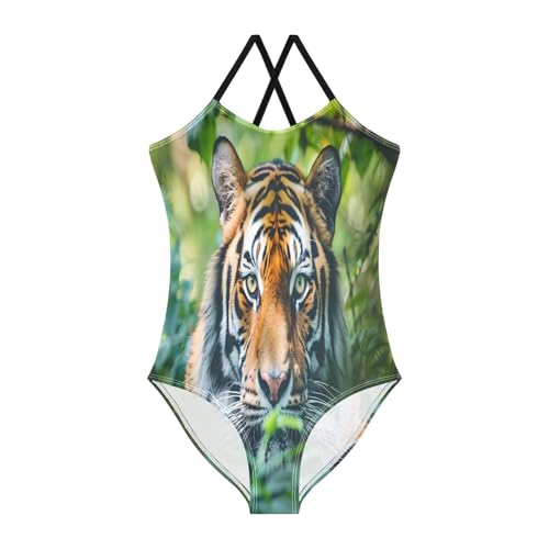 Girl's One Piece Swimsuit Tropical Tiger Beach Bathing Swimwear