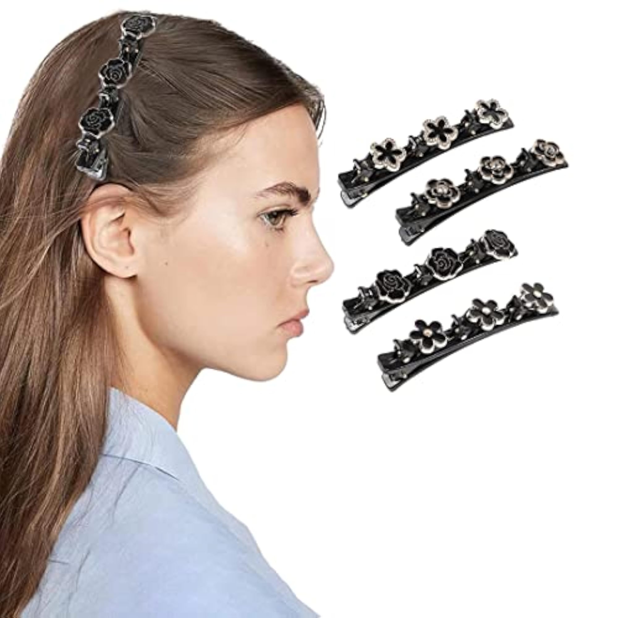 Elegant Braided Hair Clips with Floral Design, Set of 3