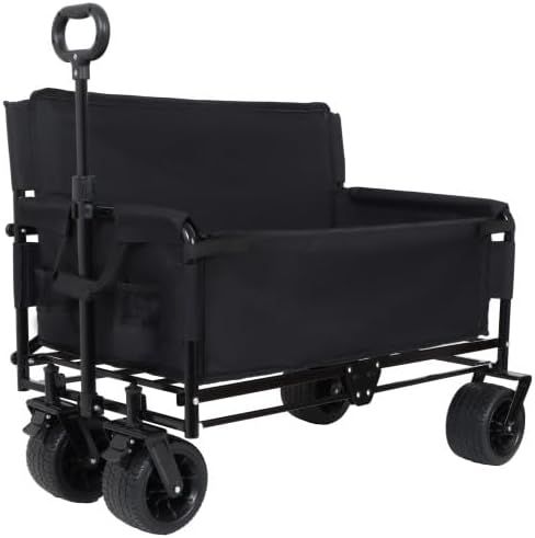 3-in-1 Convertible Folding Wagon Cart with Bench Seat & Storage - 500lbs Heavy-Duty Utility Wagon, 180L Capacity All-Terrain Wheels for Camping, Beach, Sports, Garden (black-11)