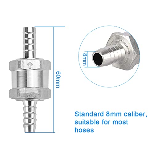 VCRANONR 2 Stück Kraftstoff Rückschlagventil Aluminium Benzin Rückschlagventil Diesel mit 4 Stück Kraftstoffschlauch Federklemmen Kraftstoffrückschlagventil für Dieselöl Pflanzenöl Wasser (8mm)