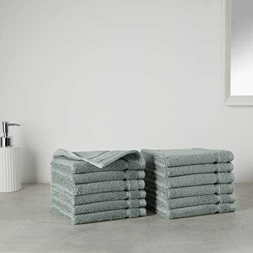 Amazon Basics Cotton Washcloths, Made With 30% Recycled Cotton Content - 12-Pack, Green #TOP26