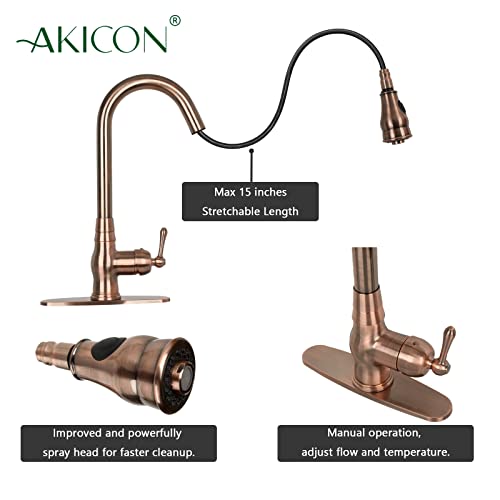 One-Handle Pull-Down Kitchen Faucet Single Level Solid Brass Kitchen Sink Faucet With Deck Plate (Antique Copper) #TOP4