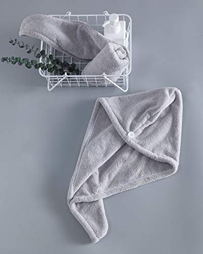 Lumimi Set van 2 haartulband, hoofdhanddoek van microvezel, extra absorberend, sneldrogend, pluizig, knoopsluiting, roze-grijs - Image 7