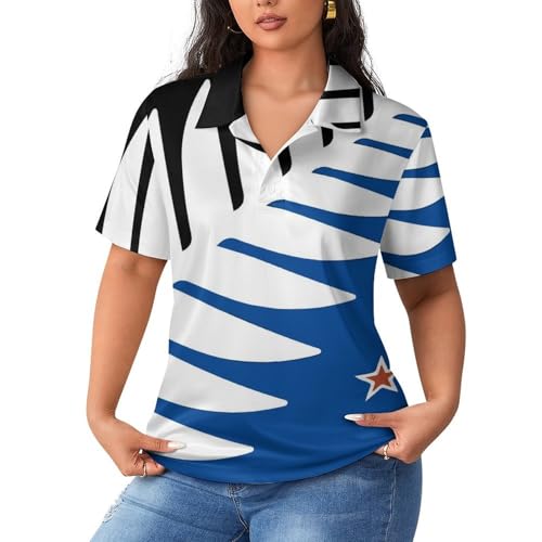 Camiseta polo de manga corta para mujer con diseño de helecho plateado casual