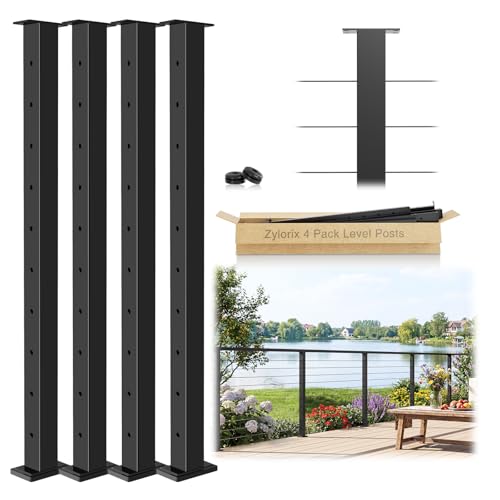 Image of 4Pack 36 inch Swageless Modular Cable Railing Post, Stainless Steel T304 Black Coated Surface Mount 35 inchx2 inchx2 inch Level Drilled Line Post for Cable Railing System Deck Indoor Outdoor Porch Balcony