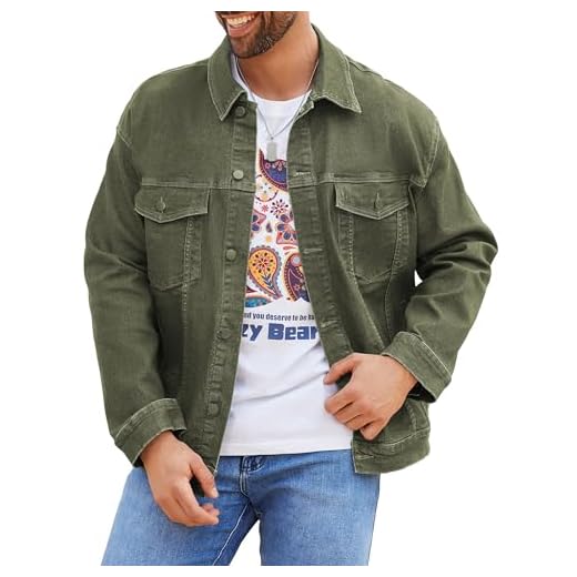 Bindefon Jaqueta jeans masculina estilo caminhoneiro, sem forro, primavera outono, Verde militar, GG