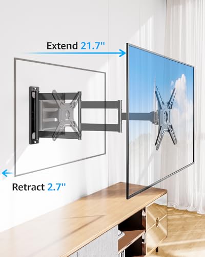 Image of MOUNTUP Full Motion TV Wall Mount for Most 13-42 inch TVs, 21.7'' Long Extension Articulating Arm with Swivel Tilt Rotation, Corner TV Mount Wall Bracket for Monitor, Max VESA 200x200mm, Holds 44 lbs