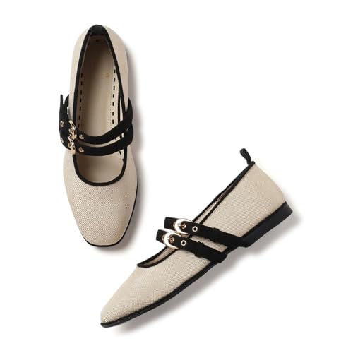 Marc Loire Women’s Stylish Buckle Ballerinas | Round Toe Ballet Flats with Comfortable Sole | Casual & Office Wear Slip-On Shoes (Black, UK Footwear Size System, Adult, Women, Numeric, Medium, 3)