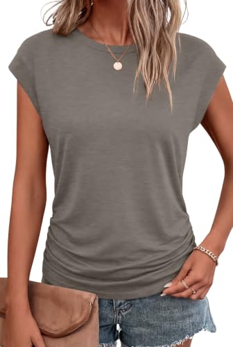 Image of Bliwov Womens Summer Tops Cap Sleeve Crew Neck Casual T Shirts