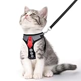 NCMAMA Cat Harness and Leash Set for Walking Escape Proof, Soft Adjustable Kitten Harness Breathable Mesh with Reflective Strips Harness for Kitty Puppy Bunny(Black,XS)