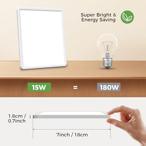zemty Deckenlampe LED Deckenleuchte Flach, 3Farben - 3000K/4000K/6500K, IP44 Wasserfest Quadrat Badlampe Decke, 1800LM Modern LED Decklit für Flur küche Badezimmer Schlafzimmer Büro, Ø18CM