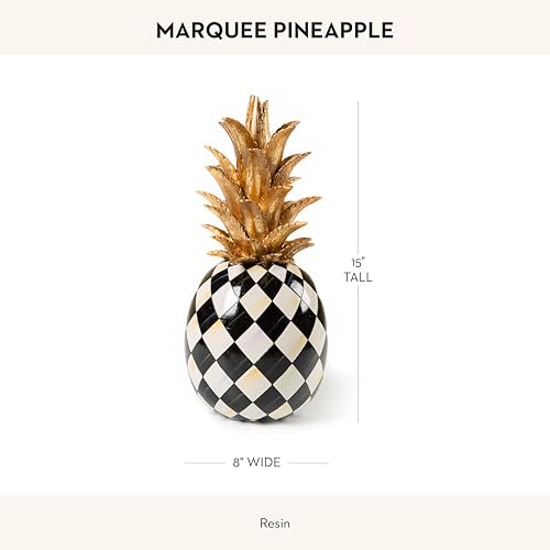 MACKENZIE-CHILDS Marquee Pineapple Sculpture, Decorative Pineapple Decor for Home, Black-and-White Courtly Harlequin - Image 5