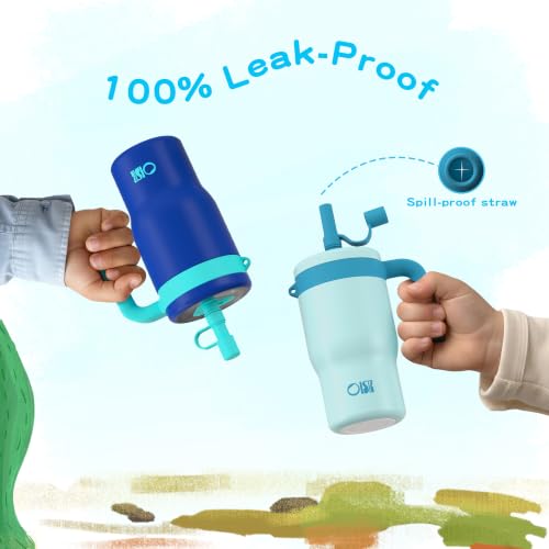 Image of OISIZ 14oz Kids Tumbler with Straw Lid & Handle,Kids Cup with Animal Accessory for School,Kids Water Bottles with Dust-proof Cover,Leakproof Bottles,316 Stainless Steel,Keep Cold 24 Hours-sky blue