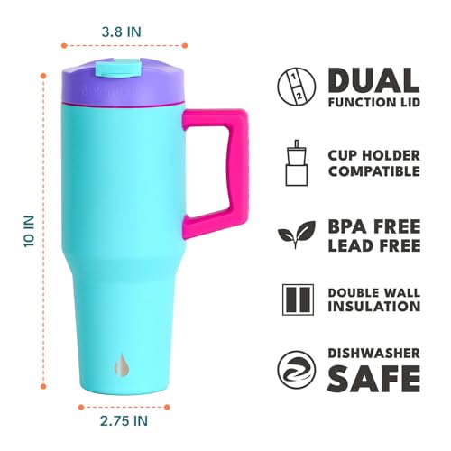 Image of Elemental 100% Leak Proof 32oz Tumbler with Handle & Straw Travel Mug | Stainless Steel Double Wall Insulated Tumbler for Hot and Cold Beverages with Sip & Straw Lid