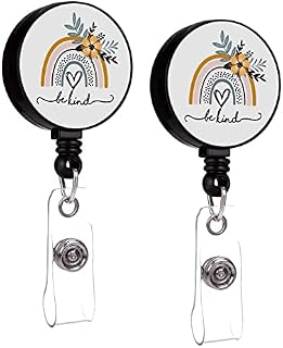 HUBAO 2 Pieces Cute Rainbow Be Kind Retractable Badge Reel Holders with Alligator Clip, Nurse, Employee,Teacher, Student Name Tag ID Card, Decorative Custom Badge Holder Reel,B4