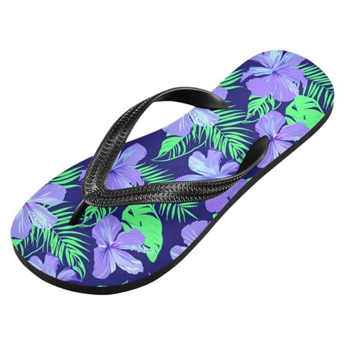 Purple Hibiscus Palm Flip Flops for Beach Thong Sandals Anti-slip Lightweight Shower Shoes for Travel Summer Outdoor2