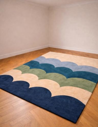 Wave Pattern Multicolour Hand Tufted Wool Area Rug Modern Design